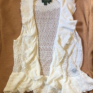 Ralph Lauren ruffle knit vest cottagecore girly cream y2k country boho hippie